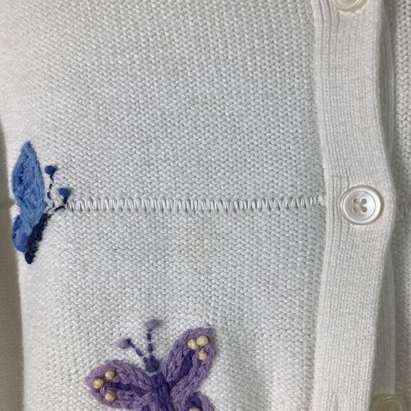 Womens Vintage Sears Classic Elements White Cardigan Embroidered Butterflies L - Picture 8 of 9